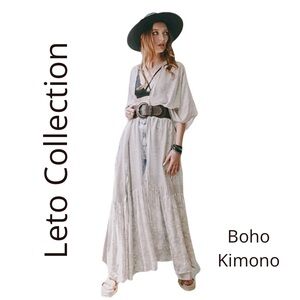 Boho Airy Paisley Drape Kimono in Gray Cover Up Viscose